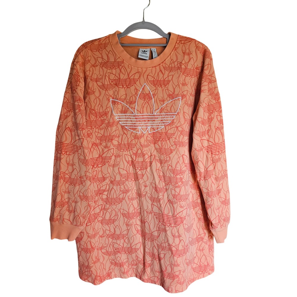 Adidas Trefoil Sweatshirt Dress Womens Small Orange Monogram Logo AOP FM2010 New